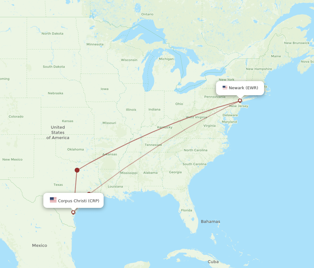 CRP-EWR flight routes