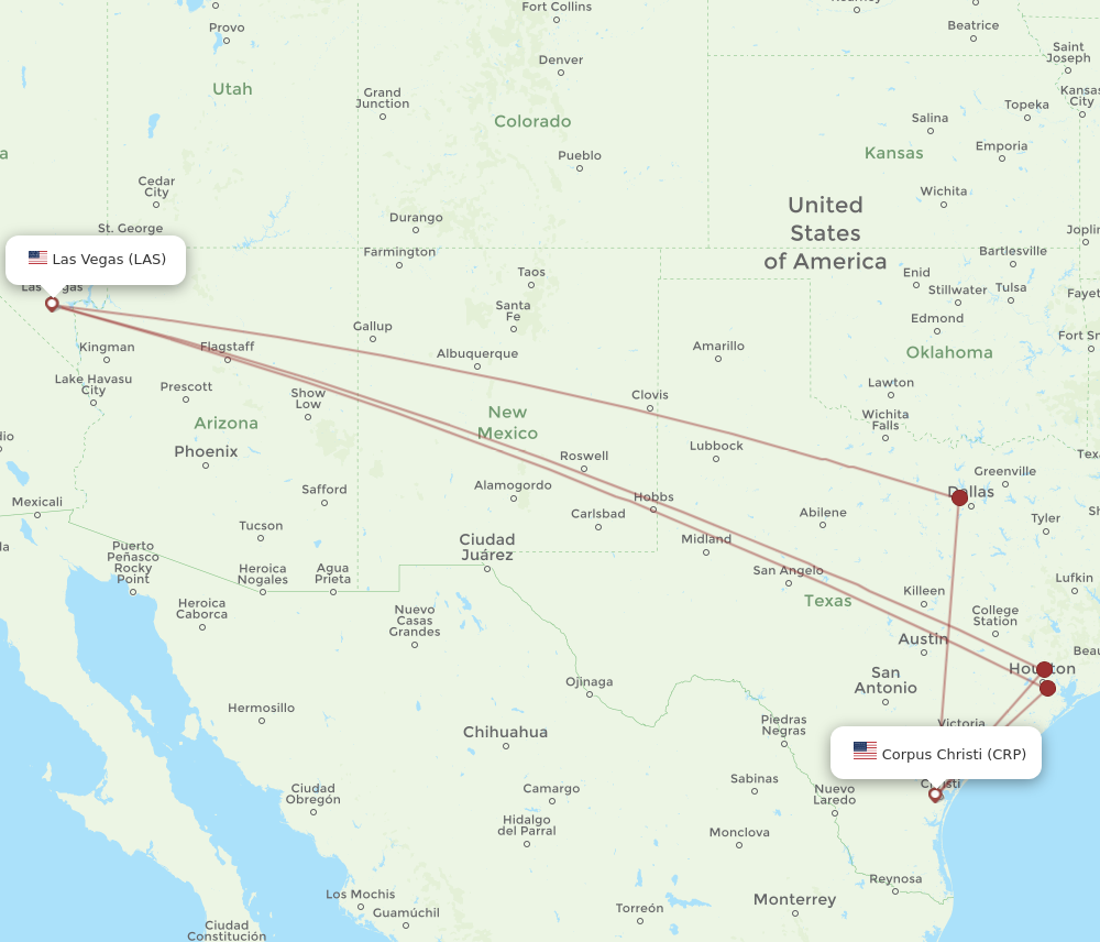 CRP to LAS flights and routes map