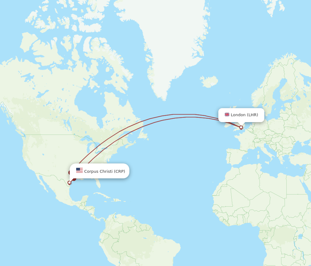 CRP to LHR flights and routes map