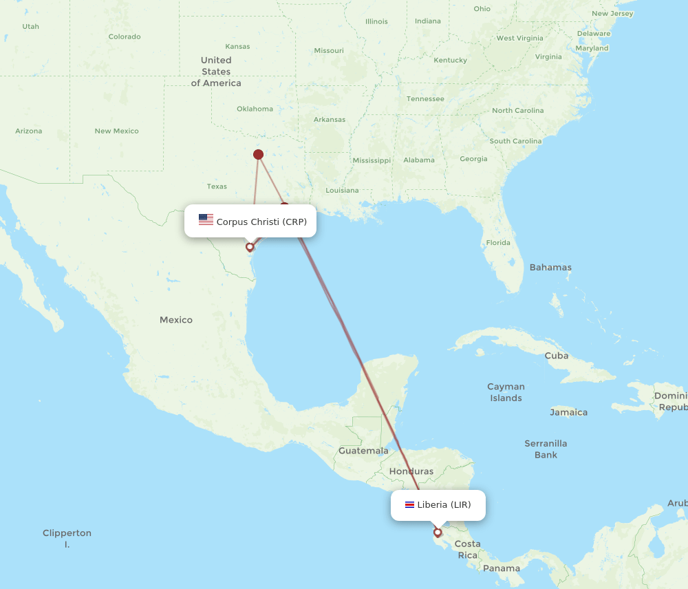 CRP-LIR flight routes