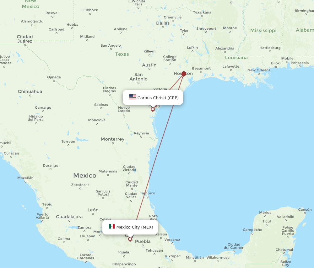 CRP to MEX flights and routes map
