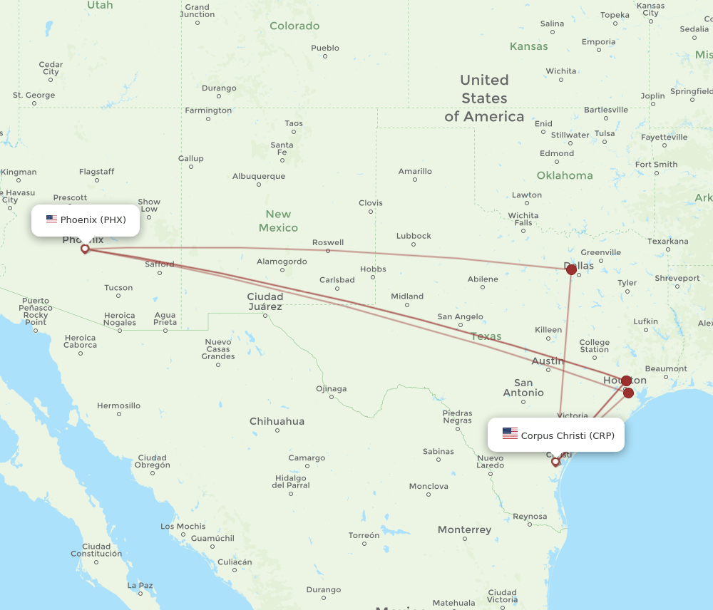CRP to PHX flights and routes map