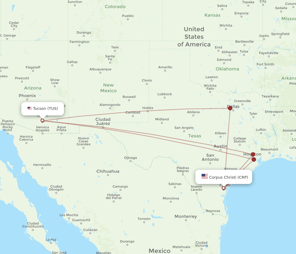 CRP to TUS flights and routes map