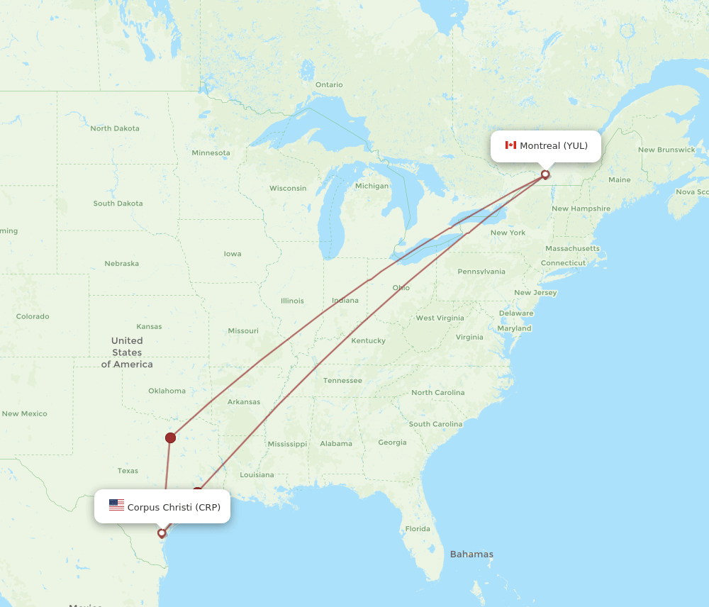 CRP-YUL flight routes