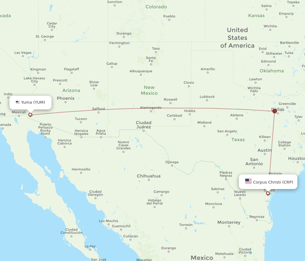 YUM to CRP flights and routes map