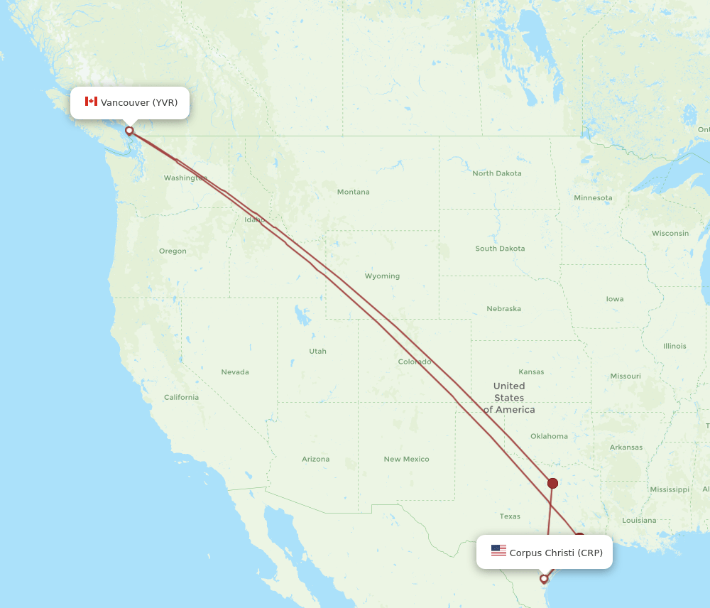 CRP-YVR flight routes