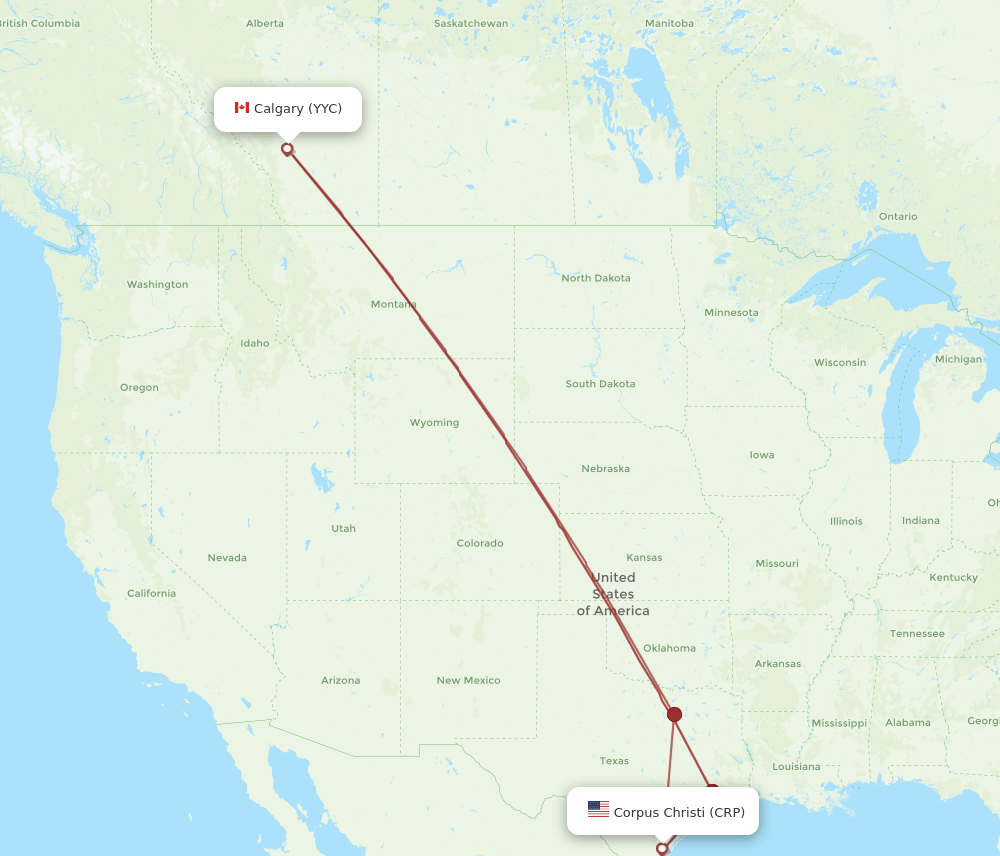 CRP to YYC flights and routes map
