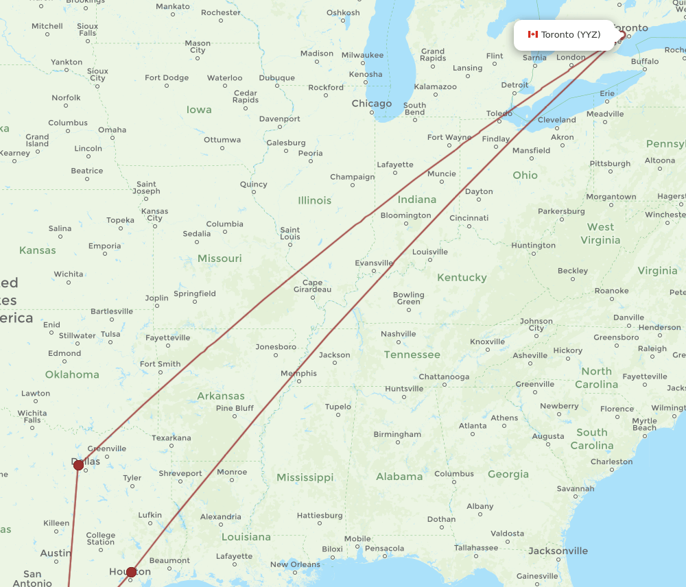 CRP-YYZ flight routes