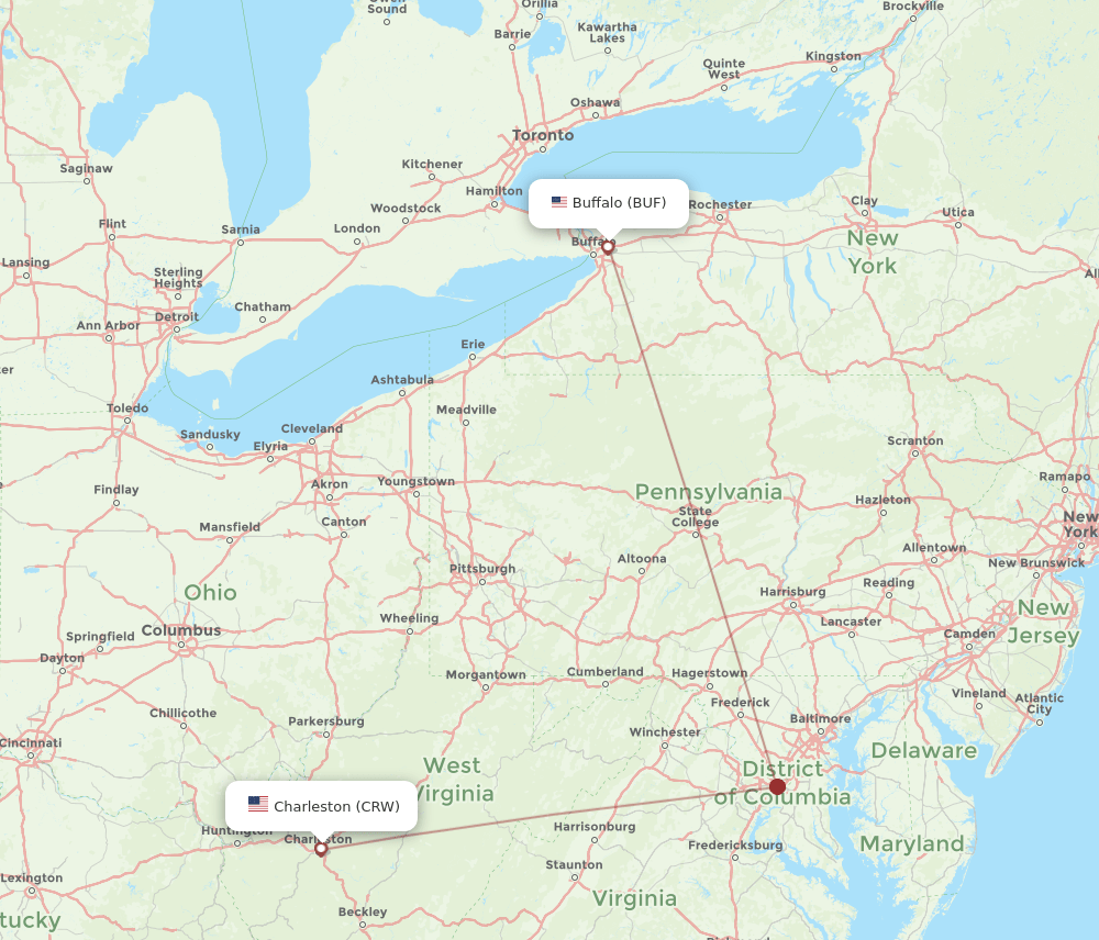 CRW-BUF flight routes