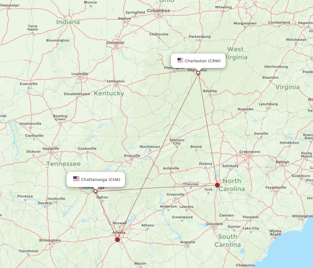 CRW-CHA flight routes