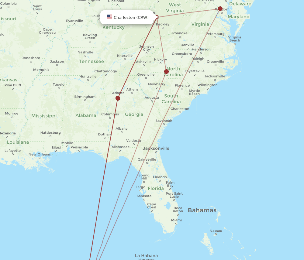 CRW-CUN flight routes