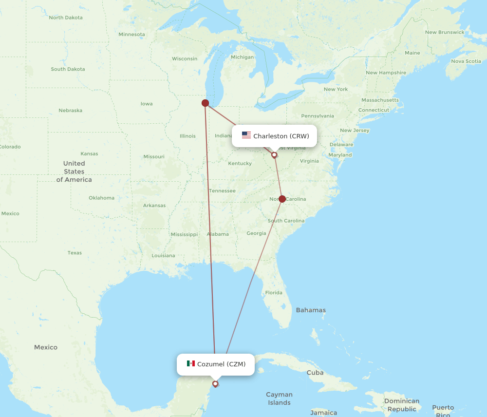 CRW-CZM flight routes