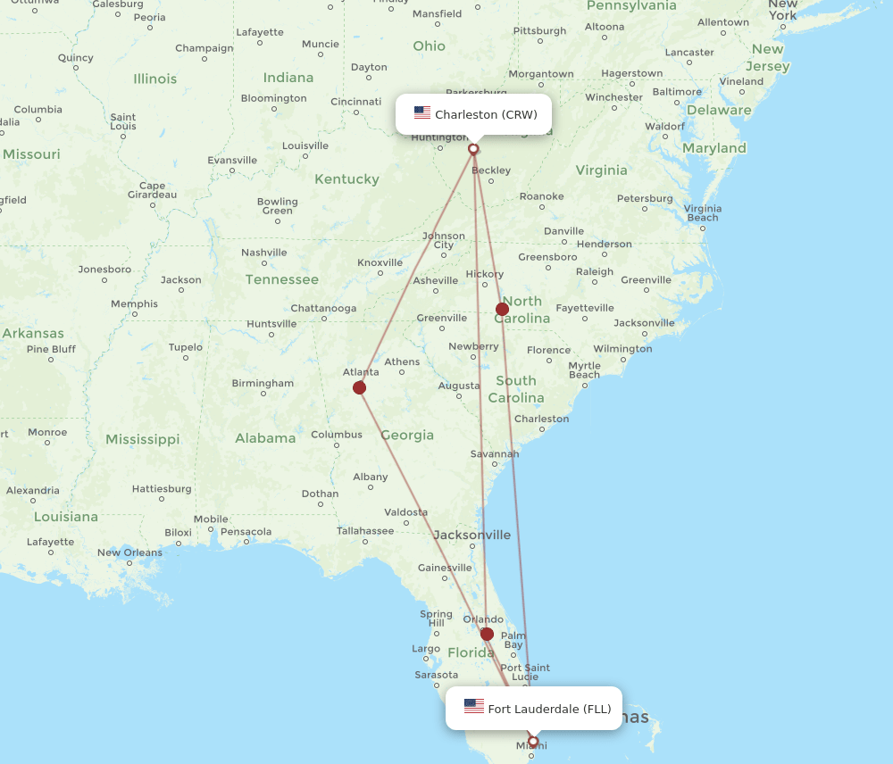 CRW-FLL flight routes