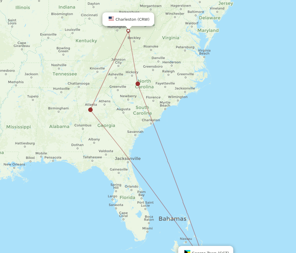 CRW-GGT flight routes