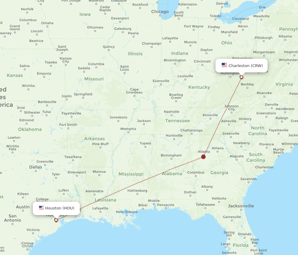 CRW-HOU flight routes