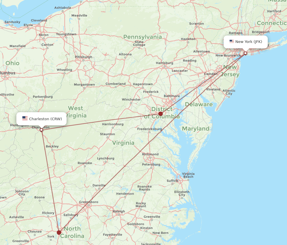 CRW-JFK flight routes