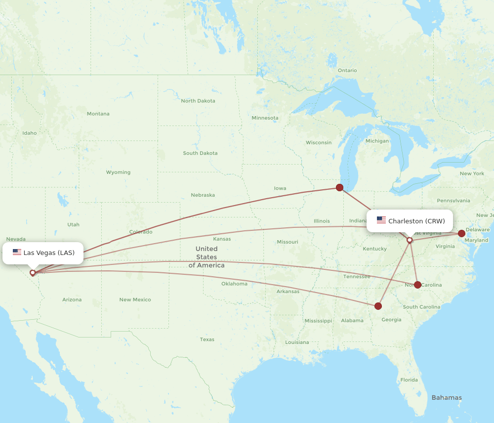 CRW to LAS flights and routes map