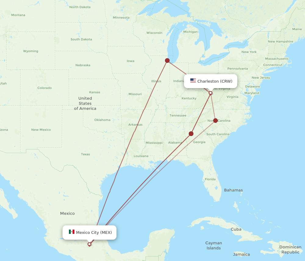 CRW-MEX flight routes