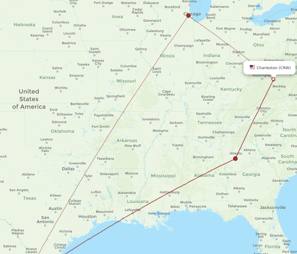CRW-MTY flight routes