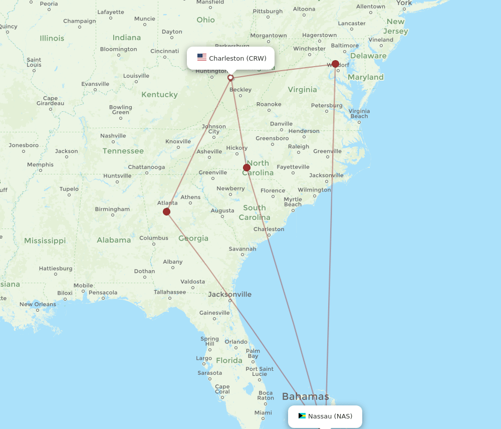 CRW-NAS flight routes