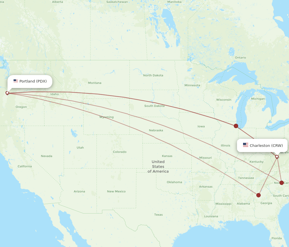 CRW-PDX flight routes