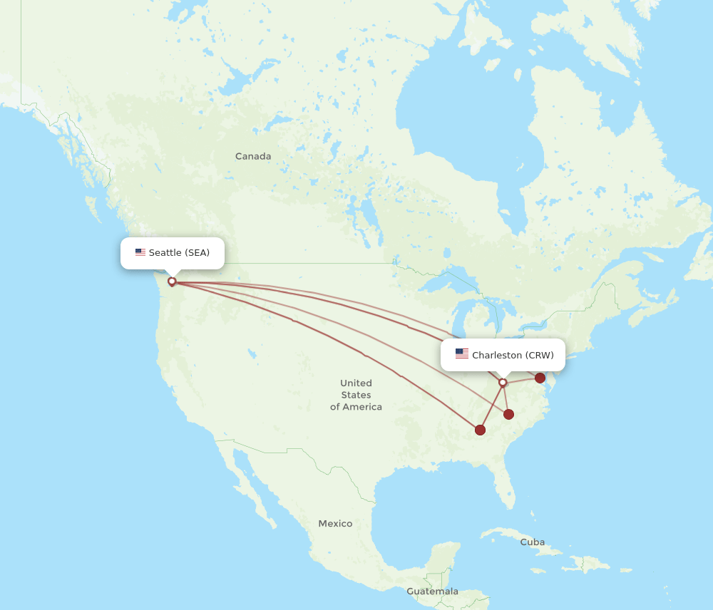 CRW to SEA flights and routes map