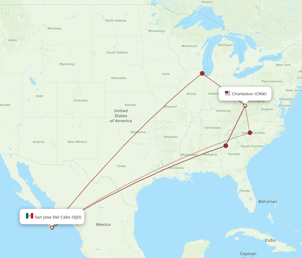 CRW to SJD flights and routes map