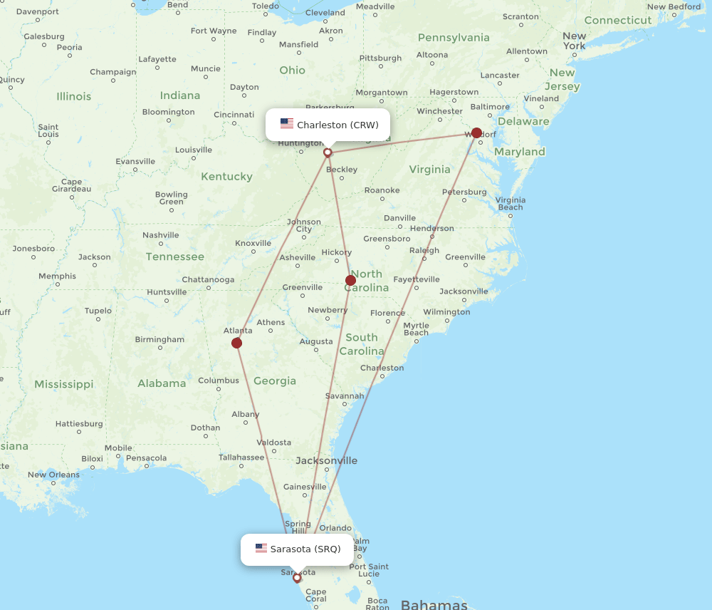 CRW-SRQ flight routes
