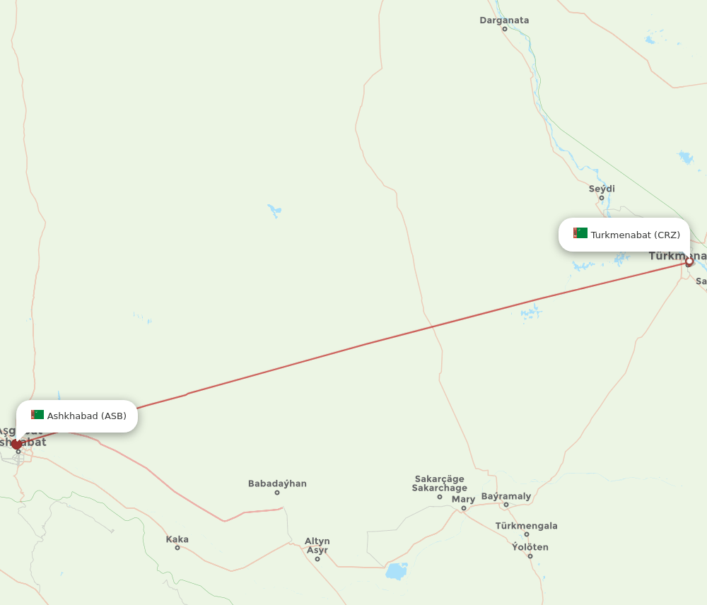 Chardzhev - Ashgabat route map and flight paths
