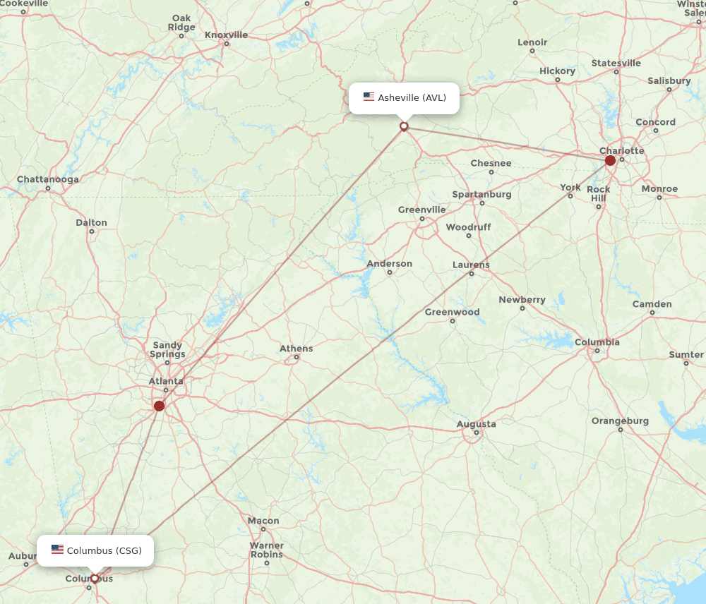 CSG-AVL flight routes