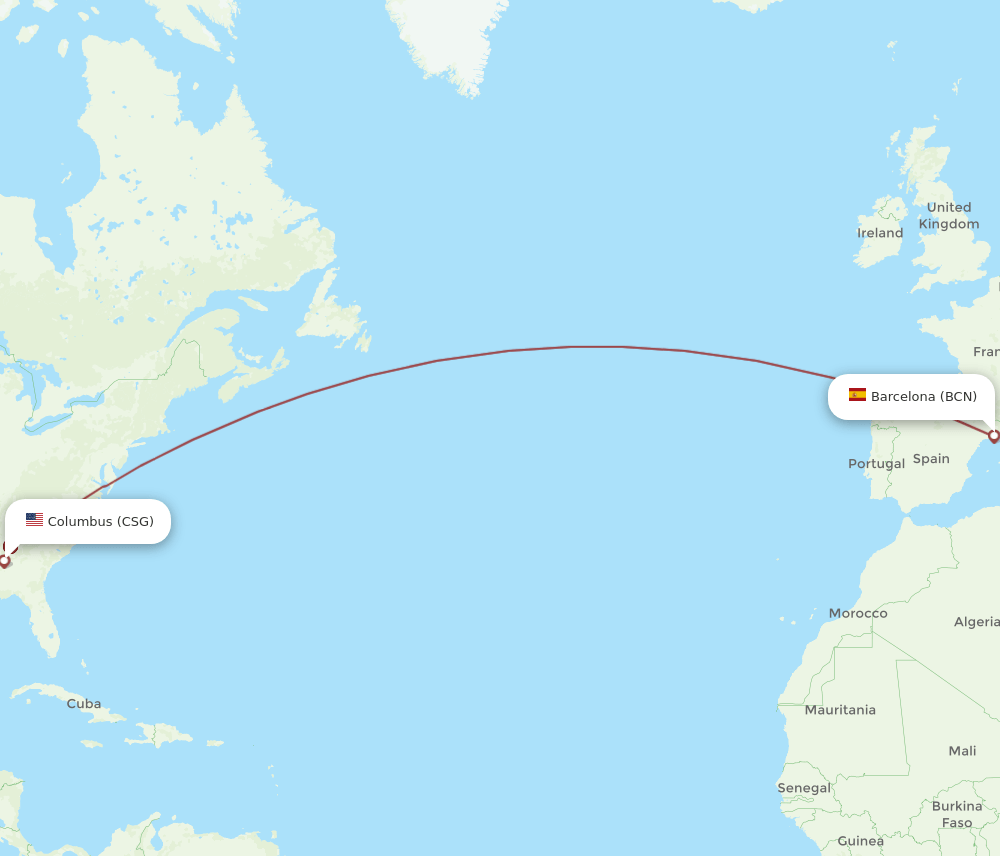 CSG-BCN flight routes