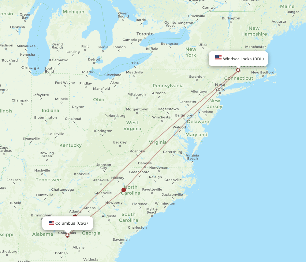 CSG to BDL flights and routes map