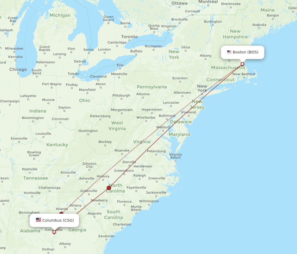 CSG-BOS flight routes