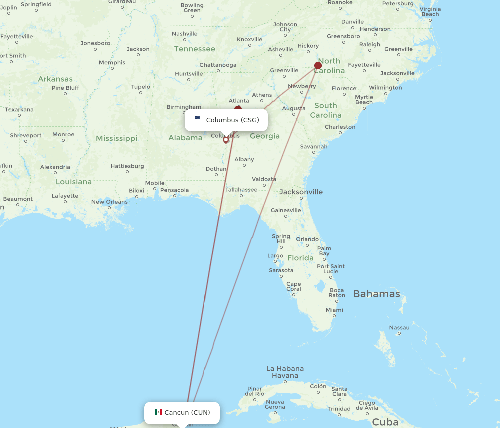 CSG-CUN flight routes