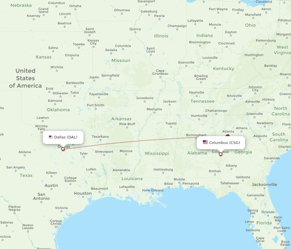 CSG to DAL flights and routes map