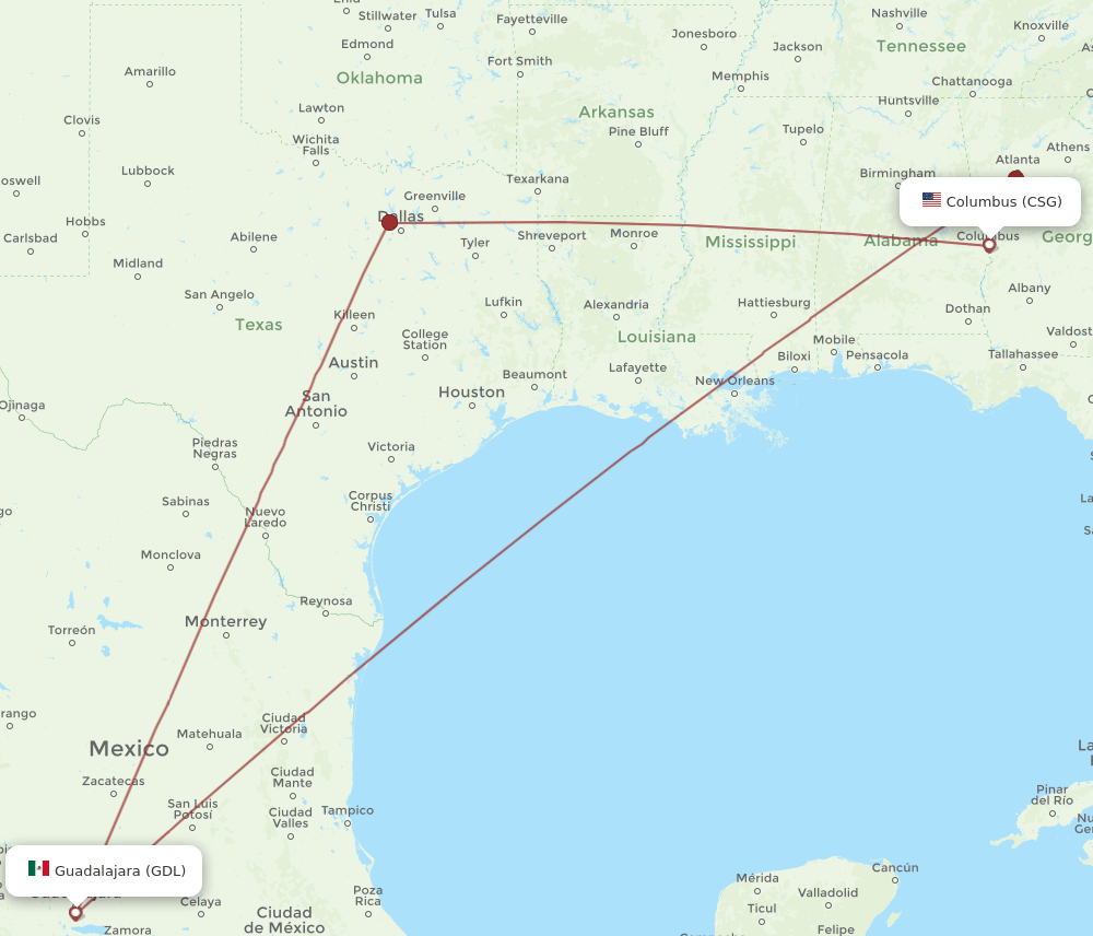 CSG-GDL flight routes