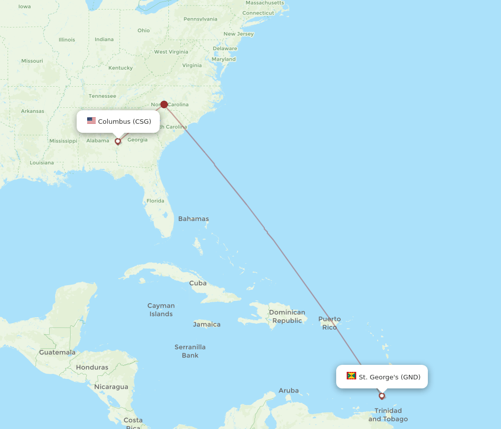 Columbus - St. George's route map and flight paths