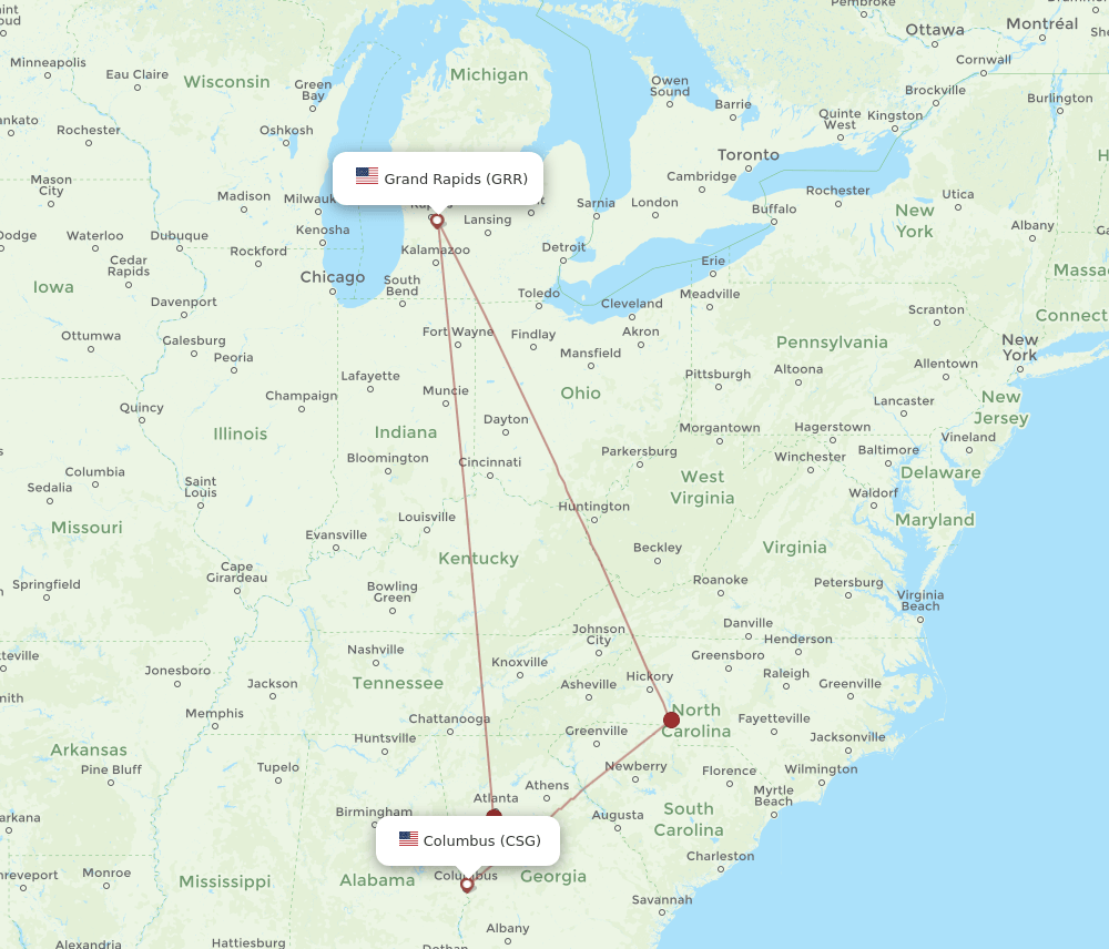 CSG to GRR flights and routes map