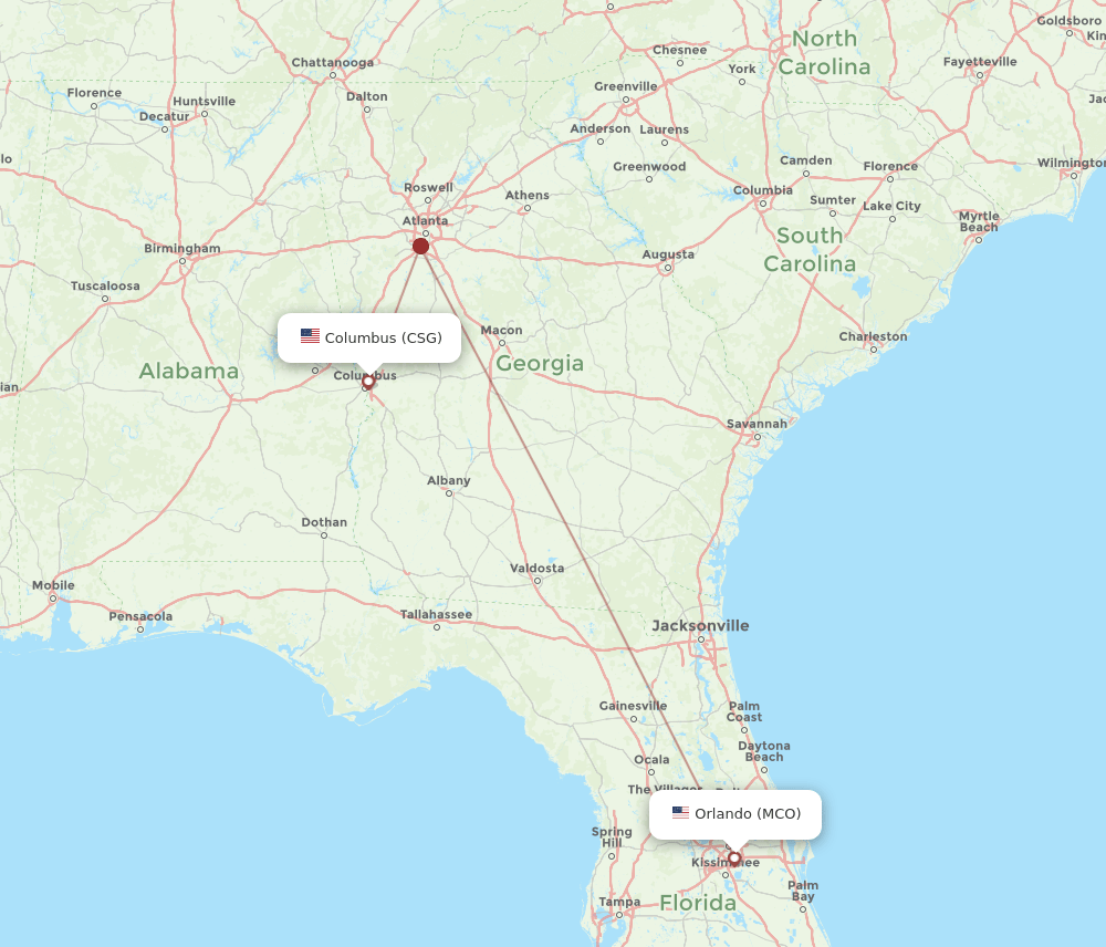 CSG-MCO flight routes
