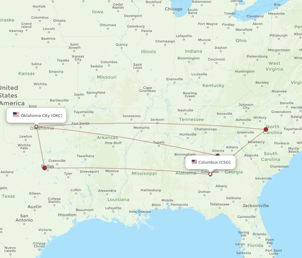 CSG-OKC flight routes