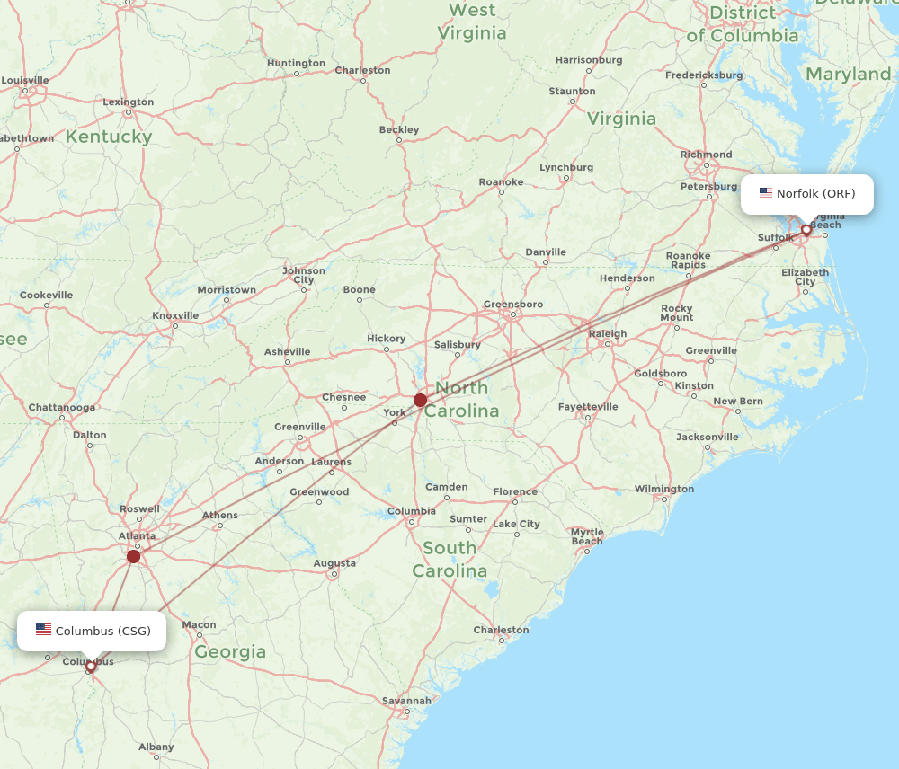 CSG to ORF flights and routes map