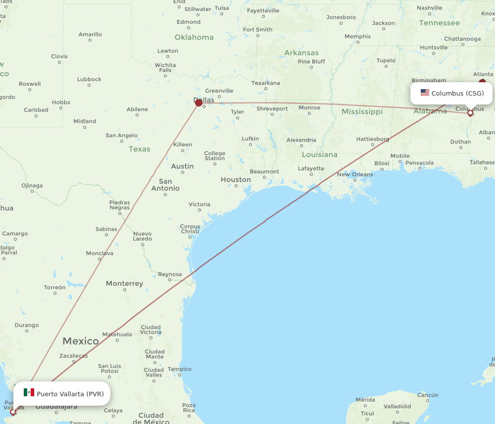 CSG-PVR flight routes