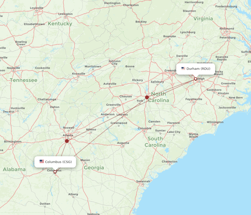 CSG-RDU flight routes