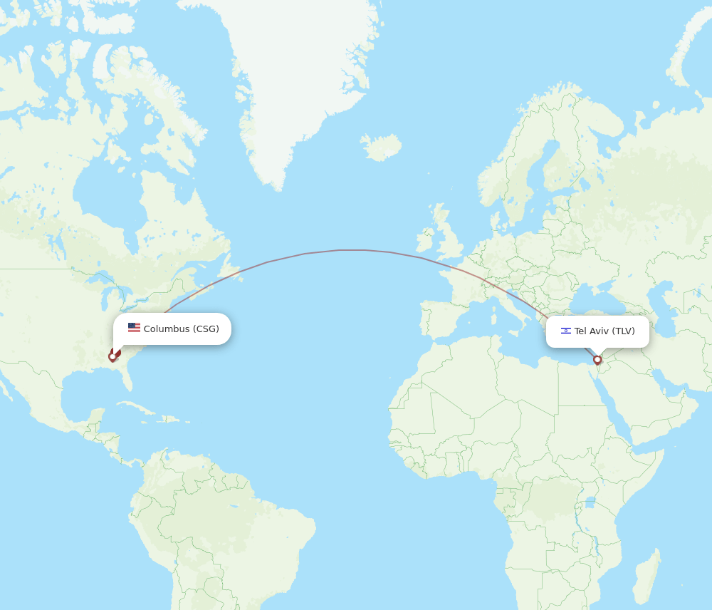 Columbus - Tel Aviv-Yafo route map and flight paths