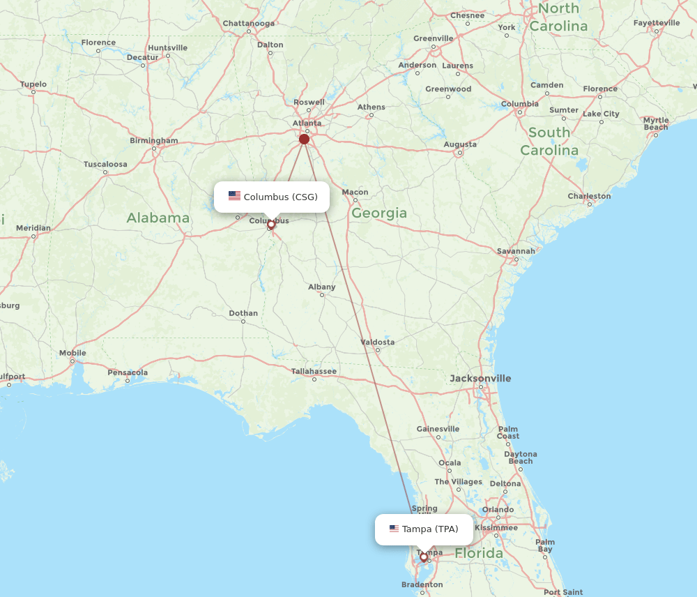 CSG-TPA flight routes