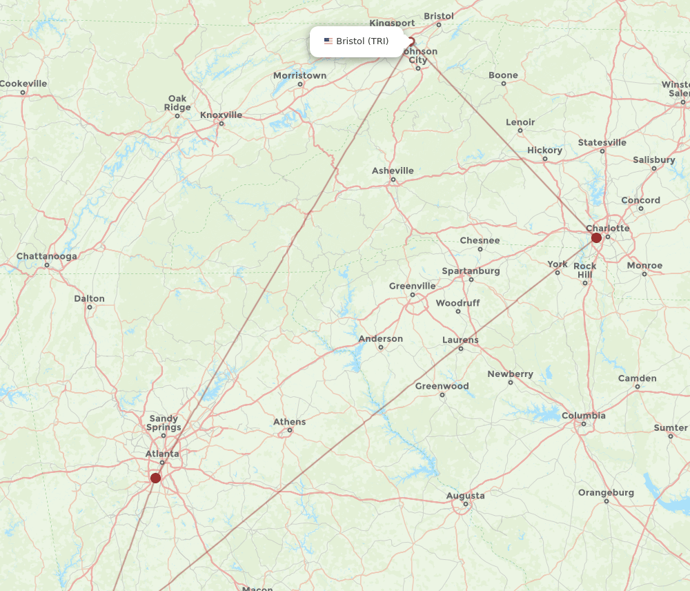 CSG to TRI flights and routes map