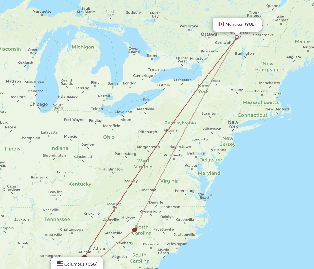 CSG-YUL flight routes