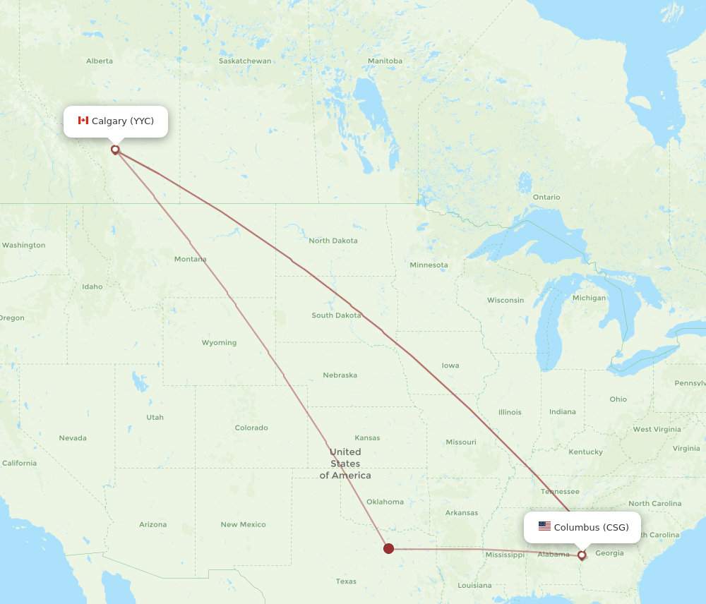 CSG-YYC flight routes