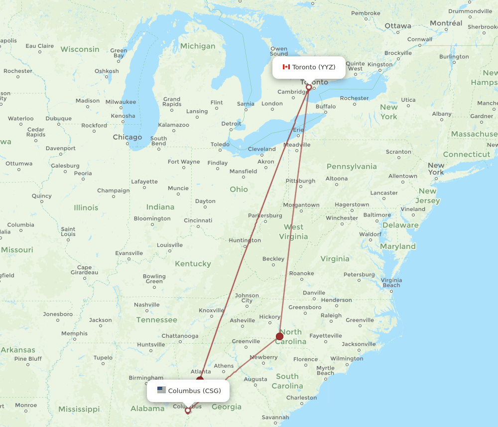 CSG-YYZ flight routes