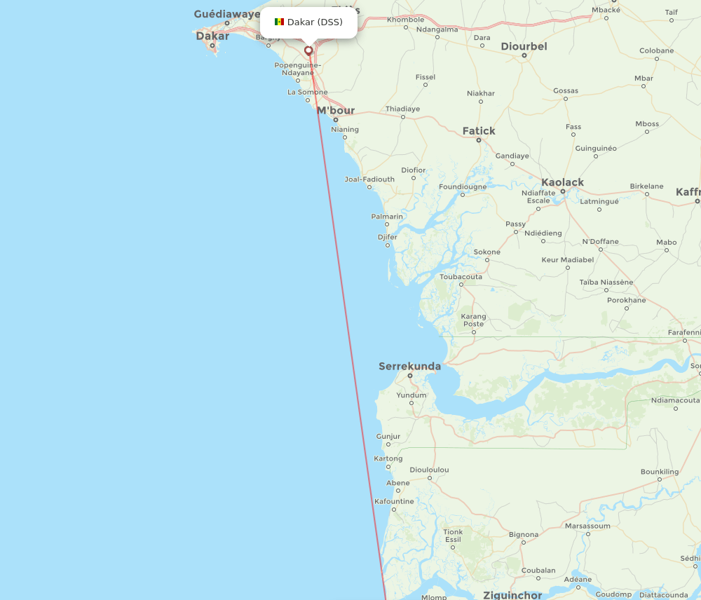 Dakar - Cap Skirring route map and flight paths